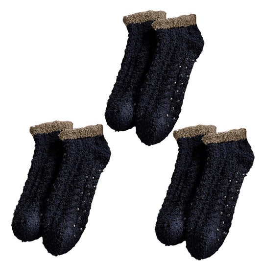3 Pairs Plush Anti-Slip Fuzzy Ankle Socks with Soft Cuff Trim