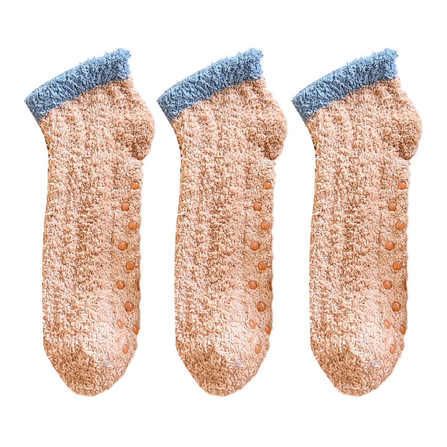 3 Pairs Plush Anti-Slip Fuzzy Ankle Socks with Soft Cuff Trim