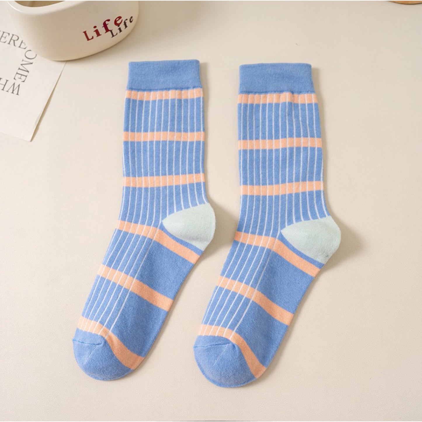 3 Pairs Women's Mid-Calf Striped Casual Cotton Socks