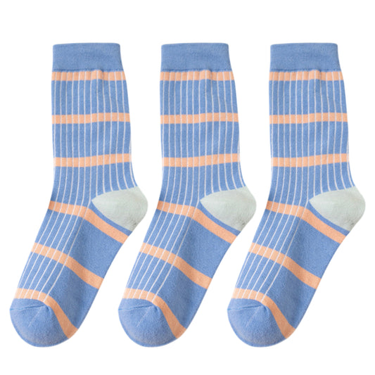 3 Pairs Women's Mid-Calf Striped Casual Cotton Socks