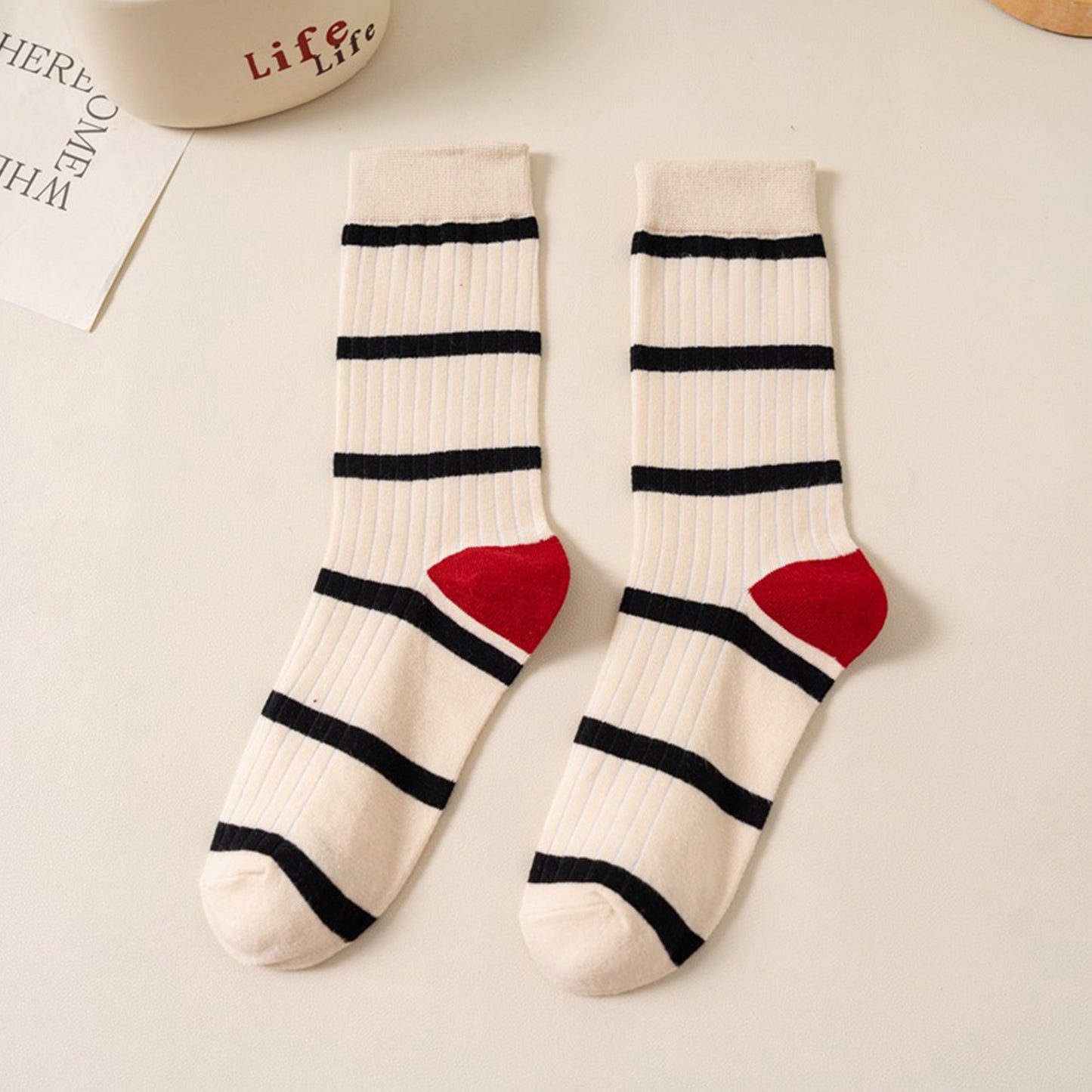 3 Pairs Women's Mid-Calf Striped Casual Cotton Socks