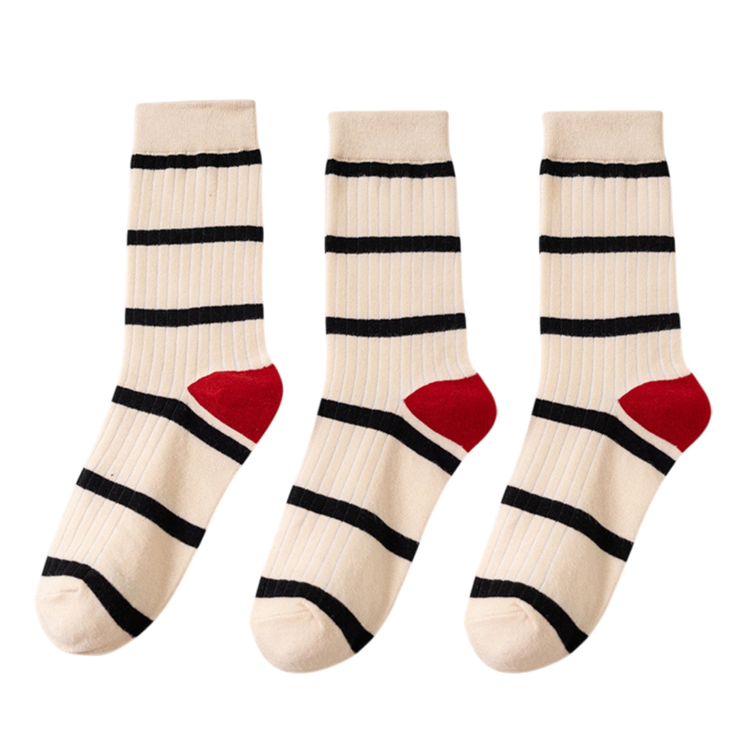 3 Pairs Women's Mid-Calf Striped Casual Cotton Socks