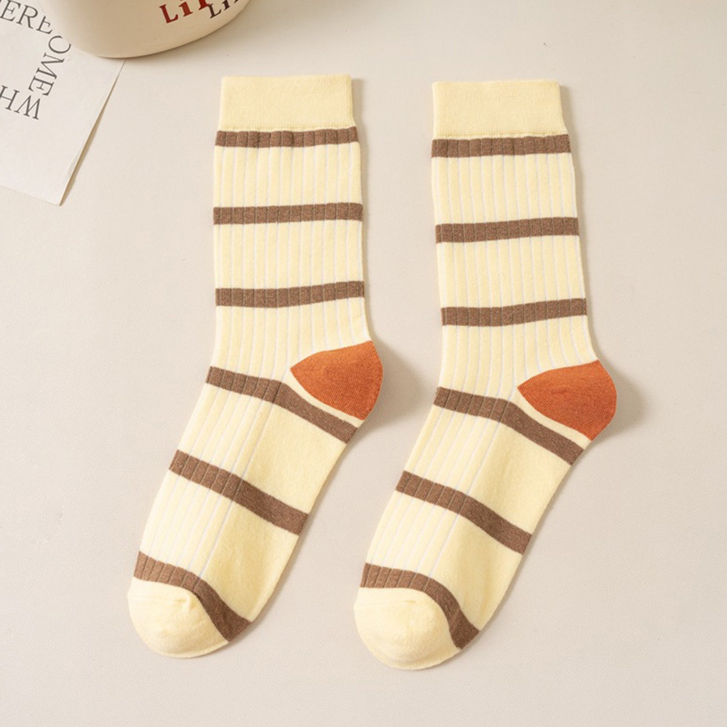 3 Pairs Women's Mid-Calf Striped Casual Cotton Socks