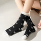 3 Pairs Women's Mid-Calf Socks with Bow Pattern and Ruffled Cuff