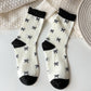 3 Pairs Women's Mid-Calf Socks with Bow Pattern and Ruffled Cuff