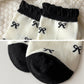 3 Pairs Women's Mid-Calf Socks with Bow Pattern and Ruffled Cuff