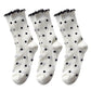 3 Pairs Women's Mid-Calf Polka Dot Socks with Lettuce Edge Cuff