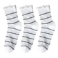 3 Pairs Women's Sheer Mesh Socks with Bow and Stripe Patterns and Ruffled Cuff