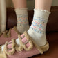 3-Pair Pack Crew Socks with Heart and Bow Pattern Knit Design Perfect for Gifting and Everyday Wear