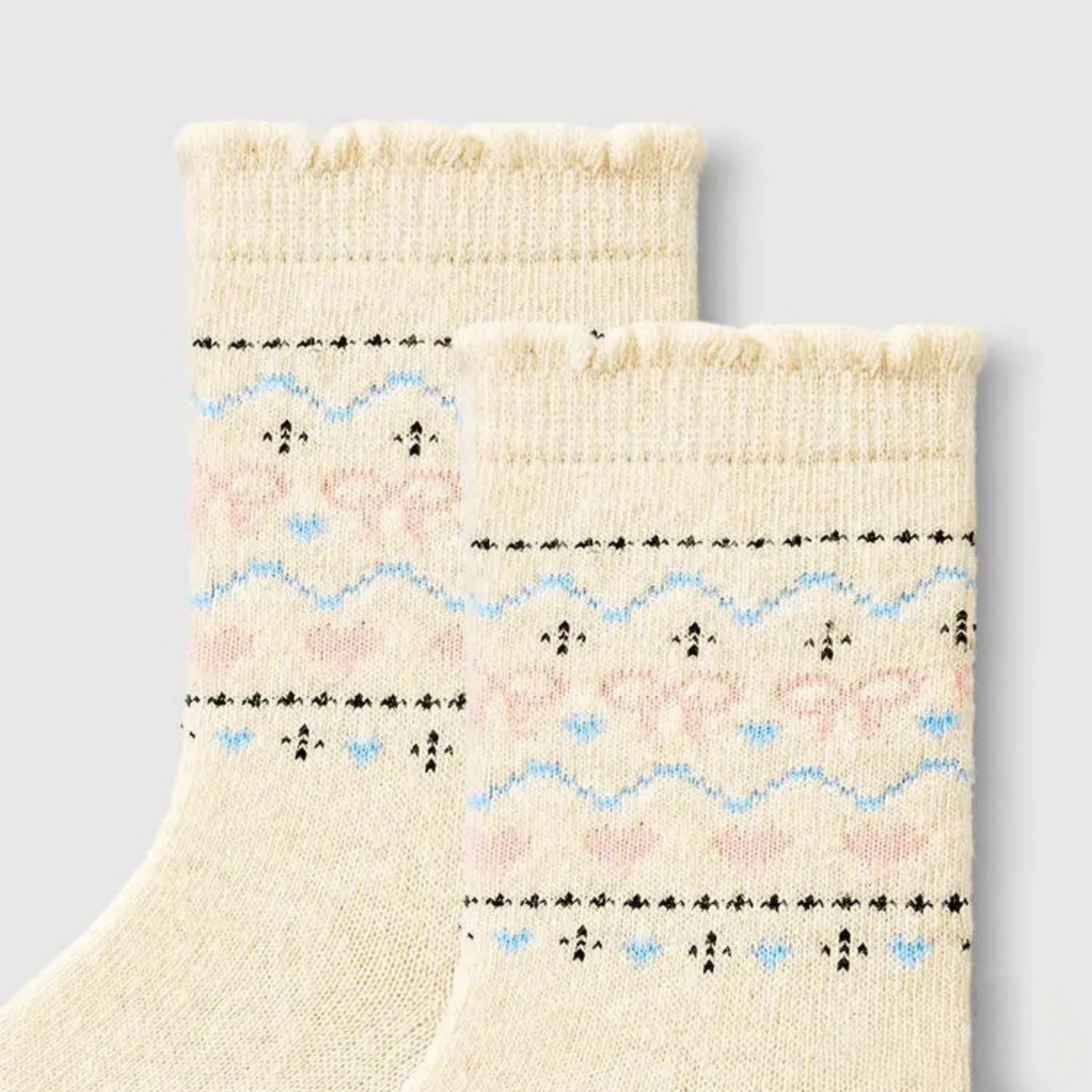 3-Pair Pack Crew Socks with Heart and Bow Pattern Knit Design Perfect for Gifting and Everyday Wear