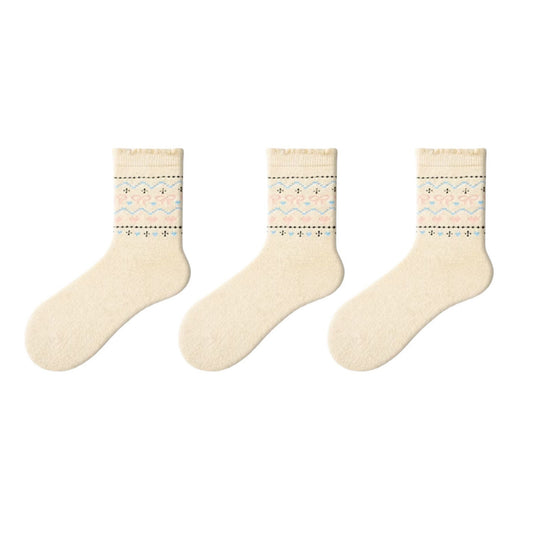 3-Pair Pack Crew Socks with Heart and Bow Pattern Knit Design Perfect for Gifting and Everyday Wear