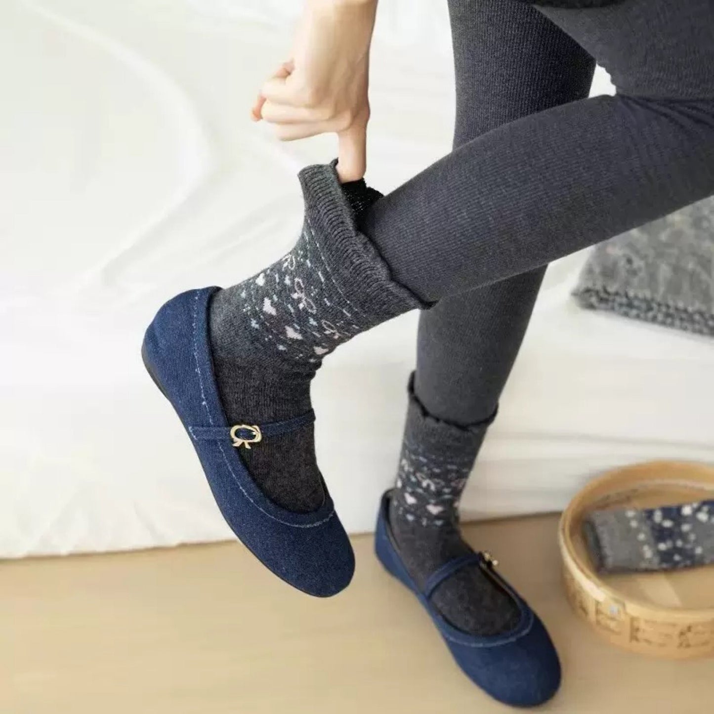 3-Pair Pack Crew Socks with Heart and Bow Pattern Knit Design Perfect for Gifting and Everyday Wear