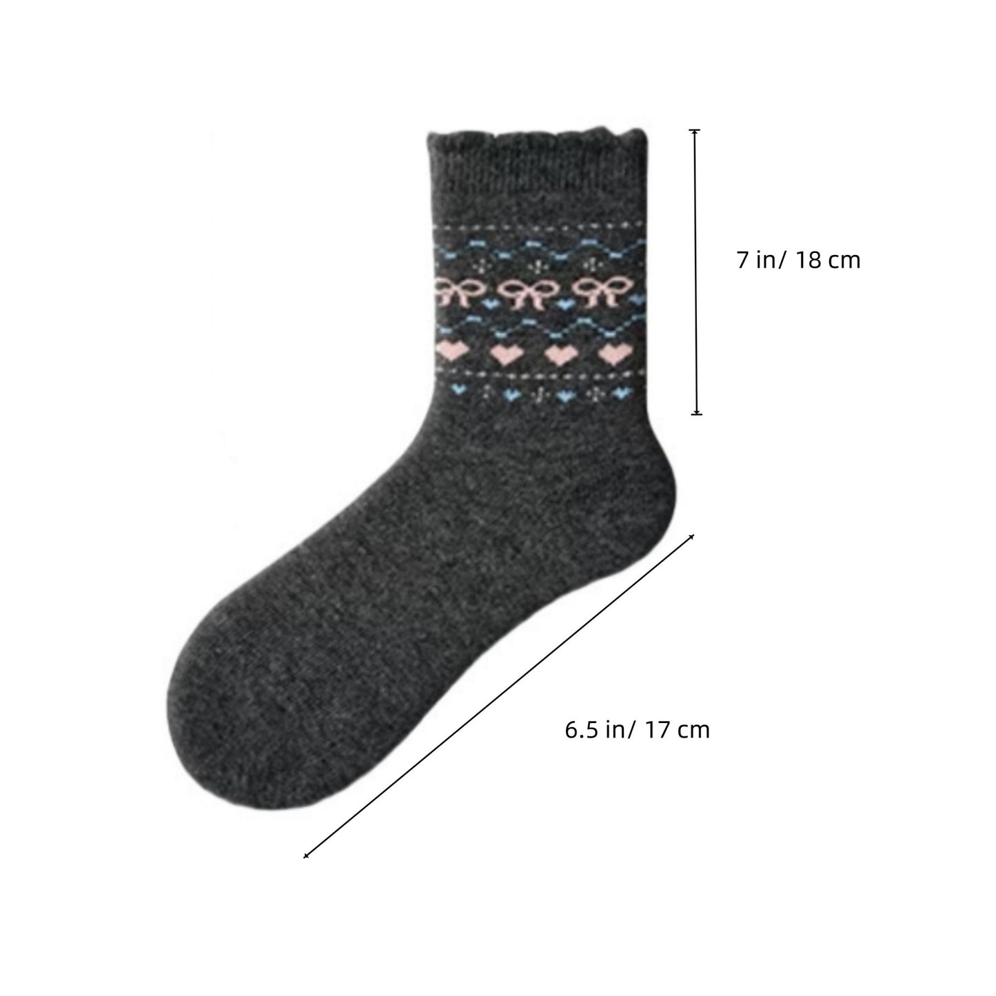 3-Pair Pack Crew Socks with Heart and Bow Pattern Knit Design Perfect for Gifting and Everyday Wear