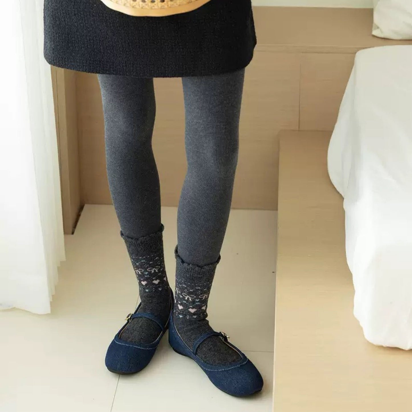 3-Pair Pack Crew Socks with Heart and Bow Pattern Knit Design Perfect for Gifting and Everyday Wear