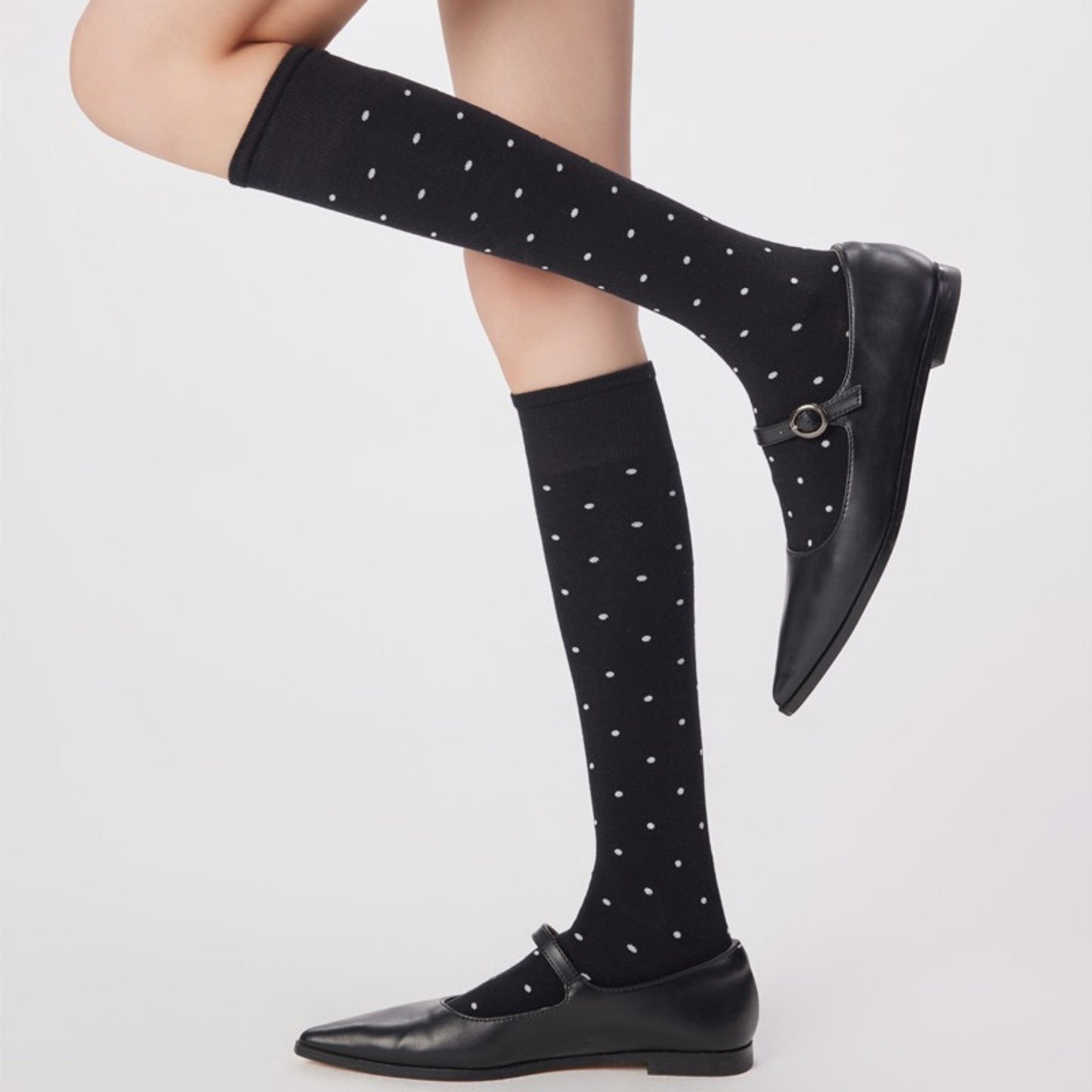 2-Pair Knee-High Socks with Classic Polka Dot Pattern Soft Stretch Fabric Perfect for Gifting and Everyday Wear