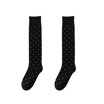 2-Pair Knee-High Socks with Classic Polka Dot Pattern Soft Stretch Fabric Perfect for Gifting and Everyday Wear