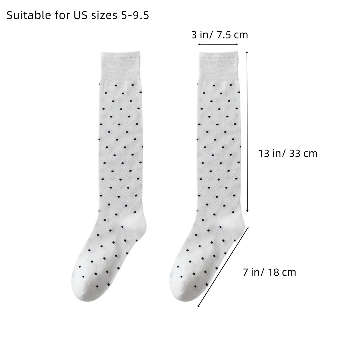 2-Pair Knee-High Socks with Classic Polka Dot Pattern Soft Stretch Fabric Perfect for Gifting and Everyday Wear