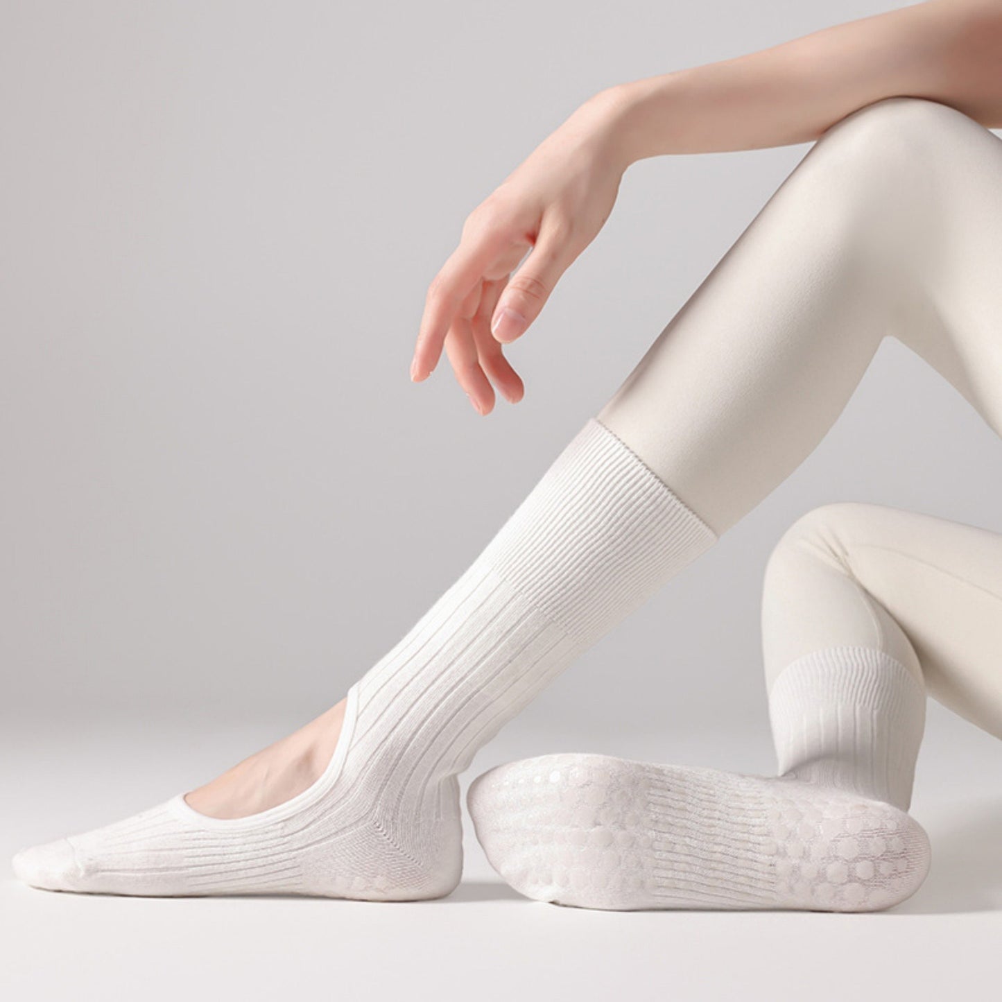 2-Pair Non-Slip Pilates Socks with Open Instep Cutout and Ribbed Knit Design for Yoga, Barre, and Dance Workouts