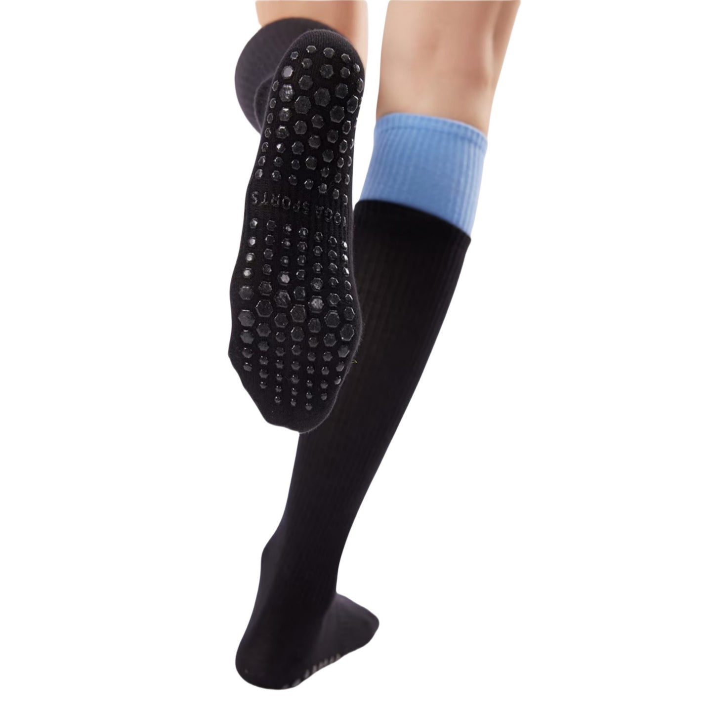 2-Pair Knee High Grip Bottom Socks with Ribbed Knit Design and Cushioned Comfort for Yoga, Pilates, and Dance