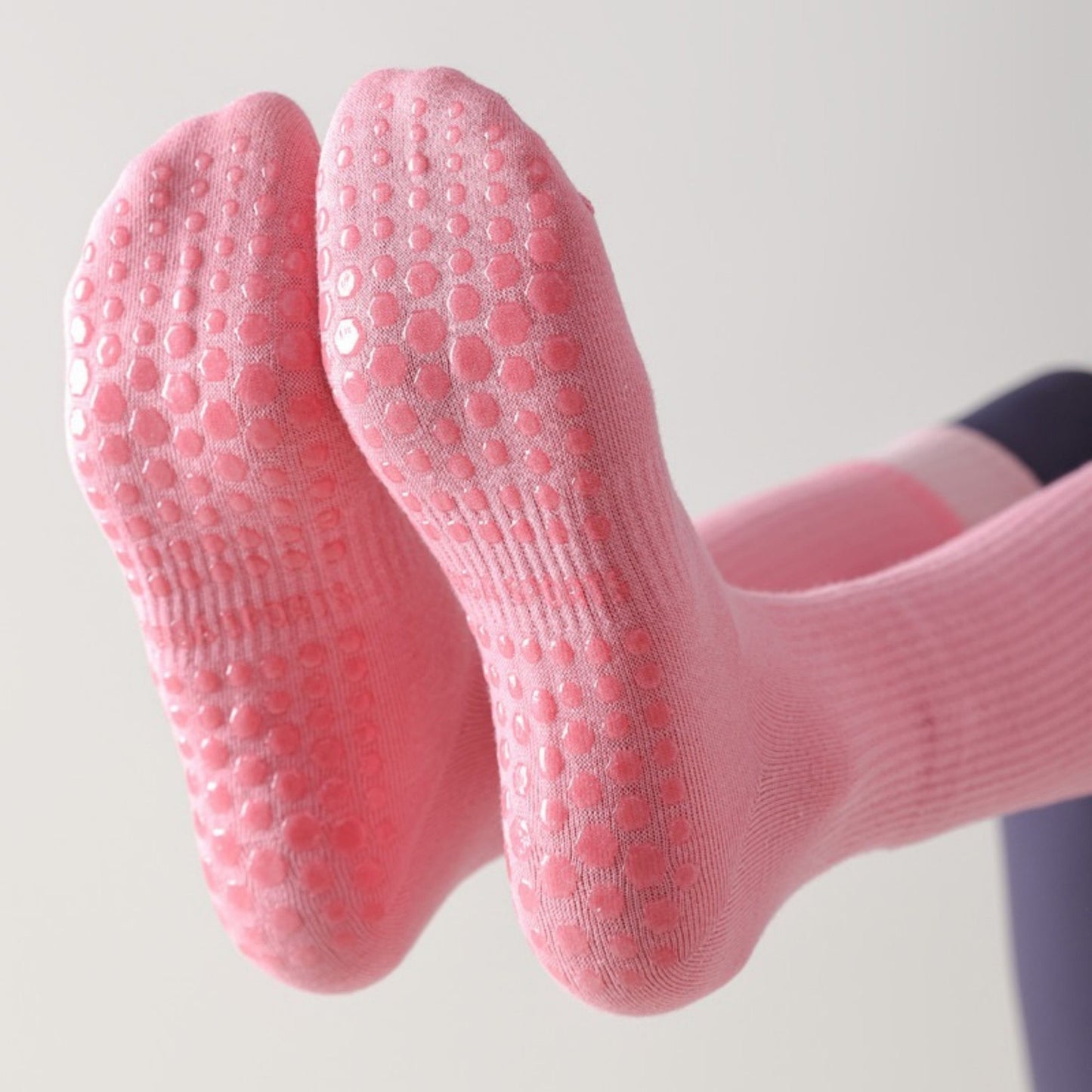 2-Pair Knee High Grip Bottom Socks with Ribbed Knit Design and Cushioned Comfort for Yoga, Pilates, and Dance