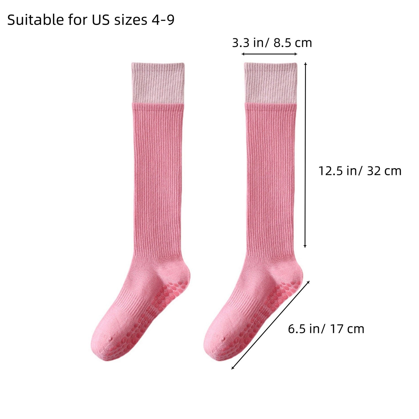 2-Pair Knee High Grip Bottom Socks with Ribbed Knit Design and Cushioned Comfort for Yoga, Pilates, and Dance