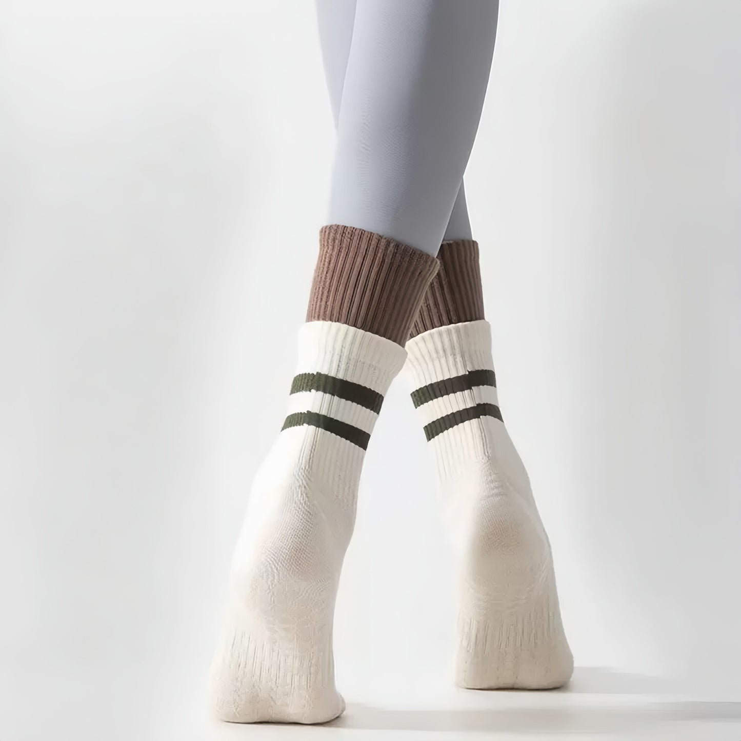 3-Pair Mid-Calf Grip Bottom Socks with Striped Cuff and Soft Ribbed Knit for Everyday Comfort and Stability