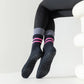 3-Pair Mid-Calf Grip Bottom Socks with Striped Cuff and Soft Ribbed Knit for Everyday Comfort and Stability