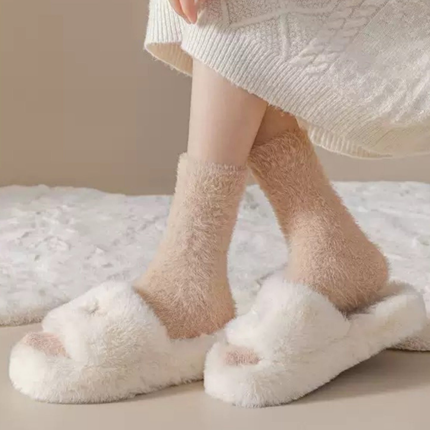 3-Pair Plush Fuzzy Socks with Soft Fluffy Texture and Mid-Calf Design for Warmth and Comfort