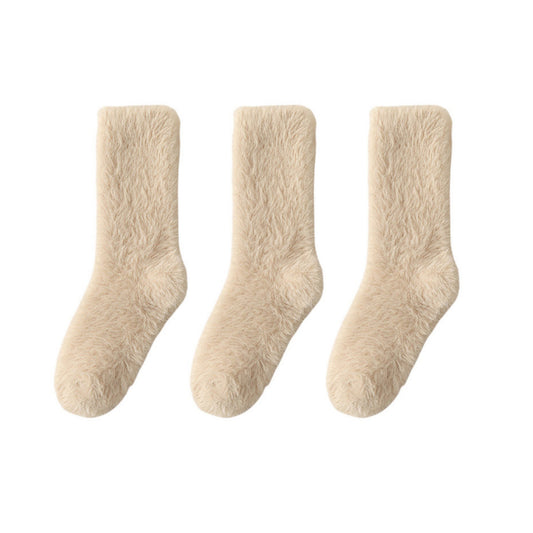3-Pair Plush Fuzzy Socks with Soft Fluffy Texture and Mid-Calf Design for Warmth and Comfort