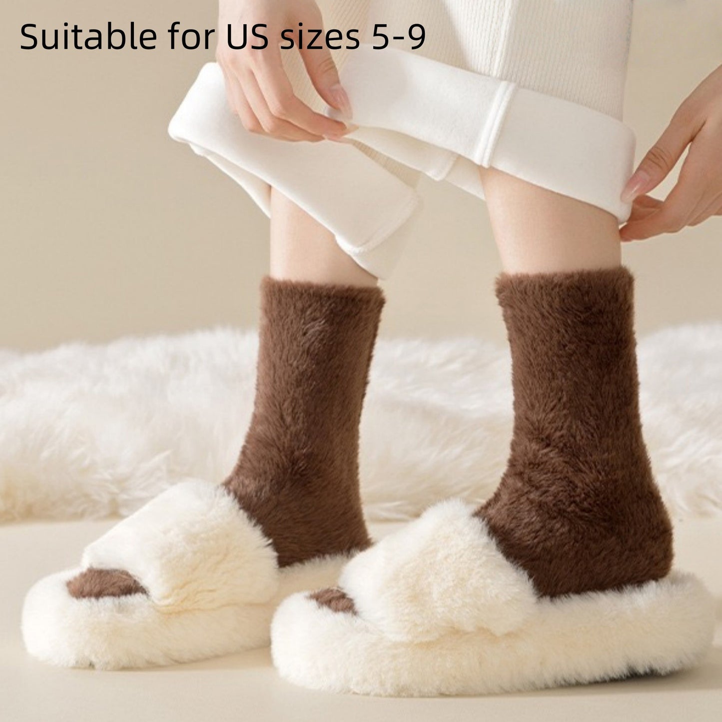 3-Pair Plush Fuzzy Socks with Soft Fluffy Texture and Mid-Calf Design for Warmth and Comfort