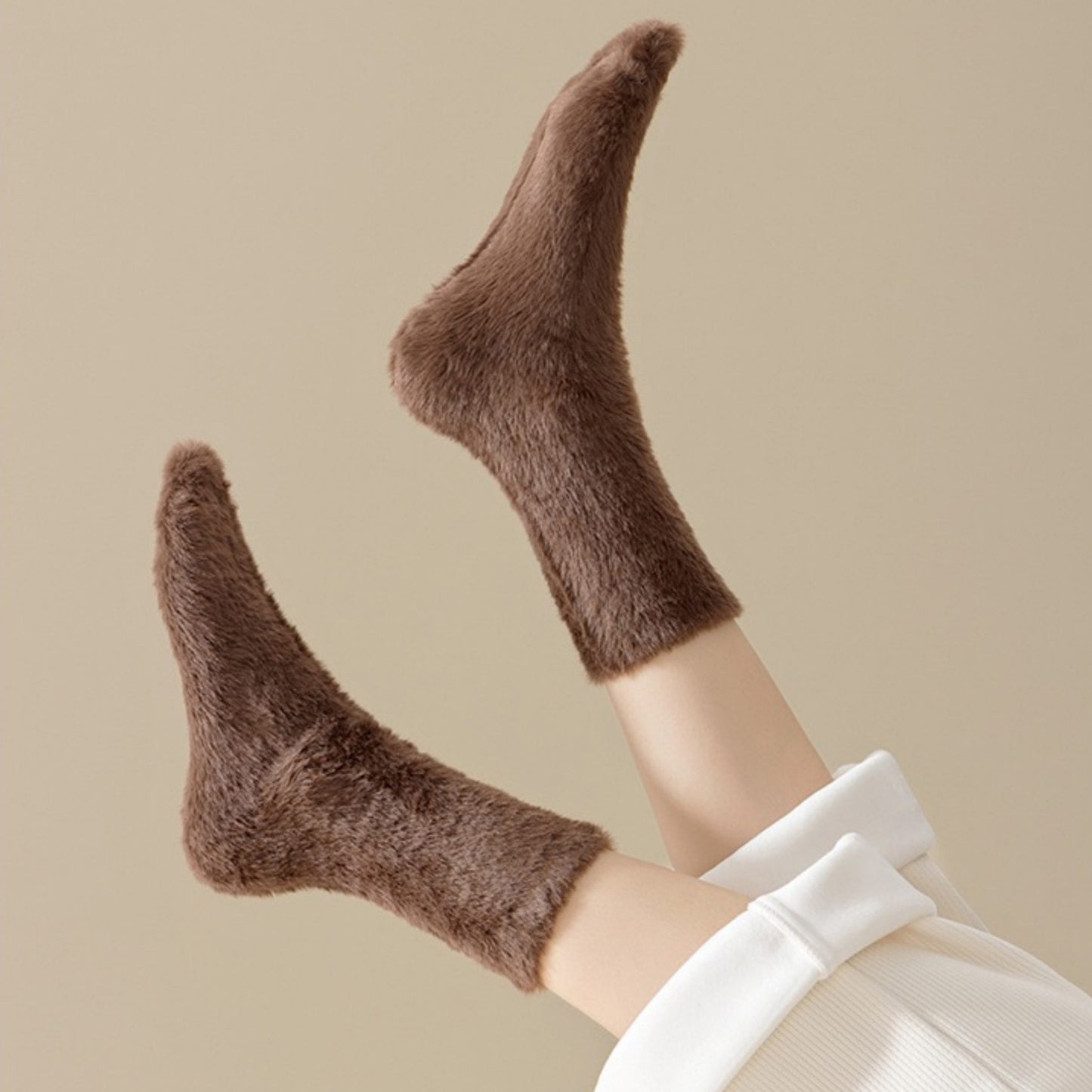 3-Pair Plush Fuzzy Socks with Soft Fluffy Texture and Mid-Calf Design for Warmth and Comfort