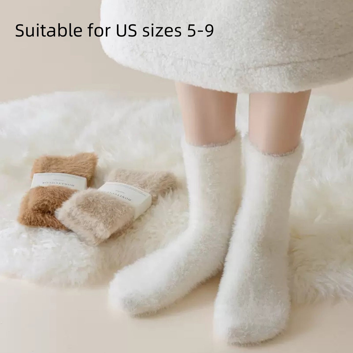 3-Pair Plush Fuzzy Socks with Soft Fluffy Texture and Mid-Calf Design for Warmth and Comfort