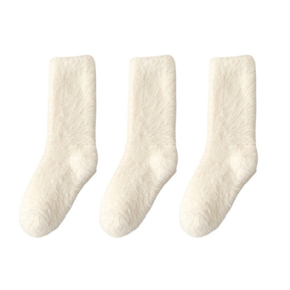 3-Pair Plush Fuzzy Socks with Soft Fluffy Texture and Mid-Calf Design for Warmth and Comfort