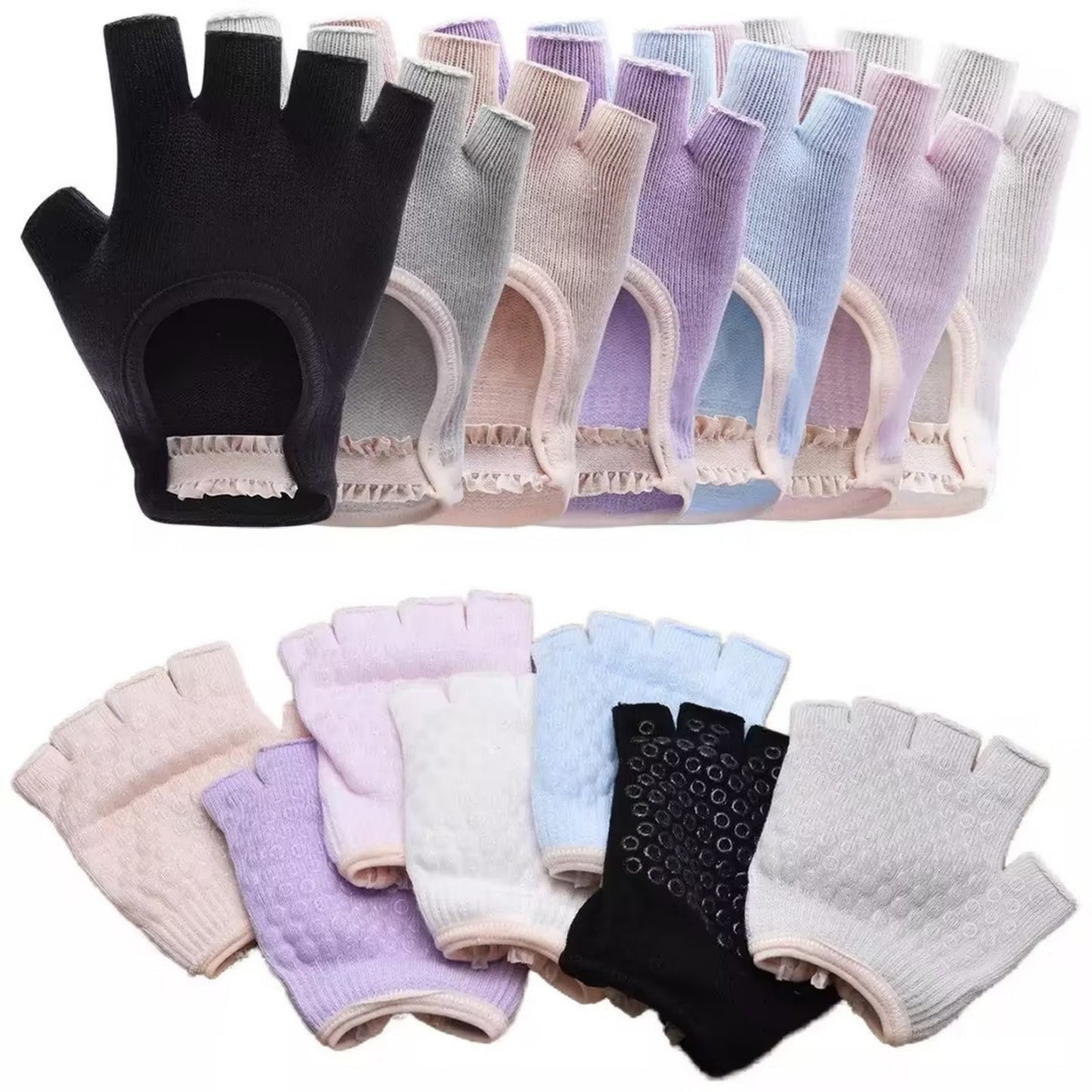 Yoga and Pilates Grip Sock and Fingerless Glove Set with Anti-Slip Design and Elastic Straps for Secure Fit