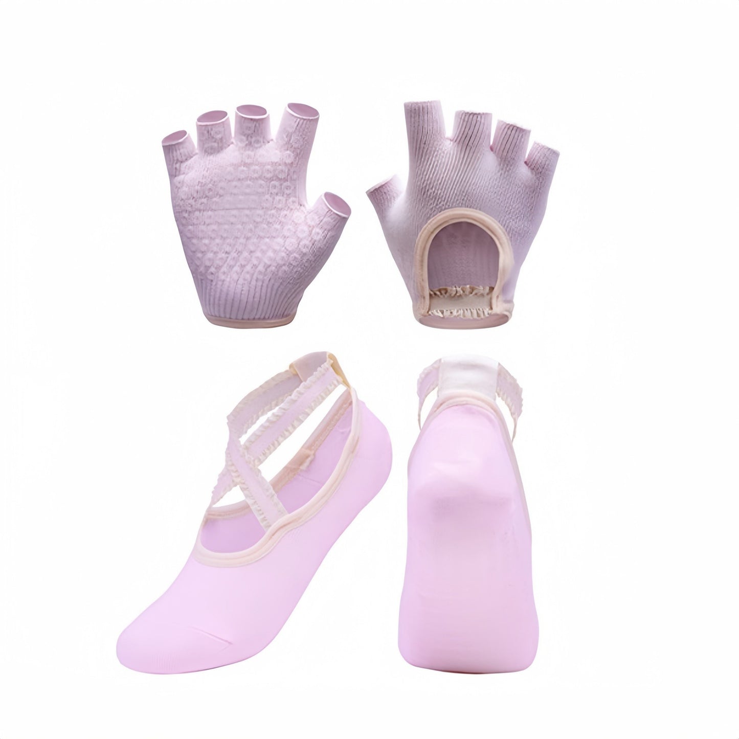 Yoga and Pilates Grip Sock and Fingerless Glove Set with Anti-Slip Design and Elastic Straps for Secure Fit