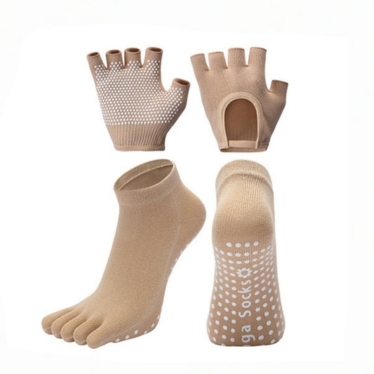 Yoga and Pilates Toe Sock and Fingerless Glove Set with Anti-Slip Grip and Breathable Stretch Fabric