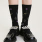 3-Pair Floral Pattern Crew Socks with Scalloped Cuff and Allover Knit Design for Everyday Feminine Style