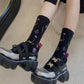 3-Pair Floral Pattern Crew Socks with Scalloped Cuff and Allover Knit Design for Everyday Feminine Style