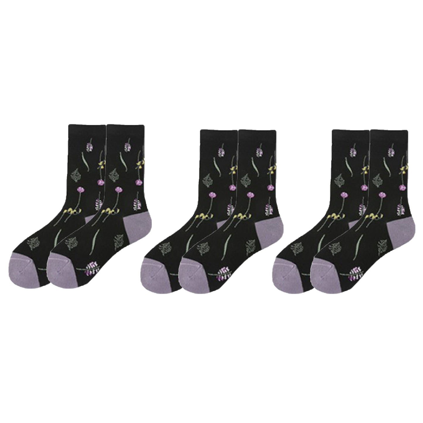 3-Pair Floral Pattern Crew Socks with Scalloped Cuff and Allover Knit Design for Everyday Feminine Style