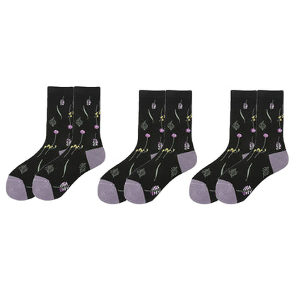 3-Pair Floral Pattern Crew Socks with Scalloped Cuff and Allover Knit Design for Everyday Feminine Style