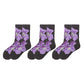 3-Pair Floral Pattern Crew Socks with Scalloped Cuff and Allover Knit Design for Everyday Feminine Style