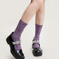 3-Pair Floral Pattern Crew Socks with Scalloped Cuff and Allover Knit Design for Everyday Feminine Style