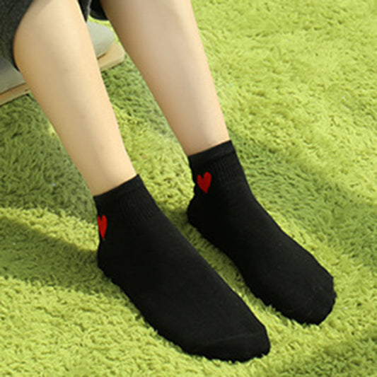 5-Pair Ankle Socks with Ribbed Cuff and Embroidered Heart Accent for Everyday Comfort and Style