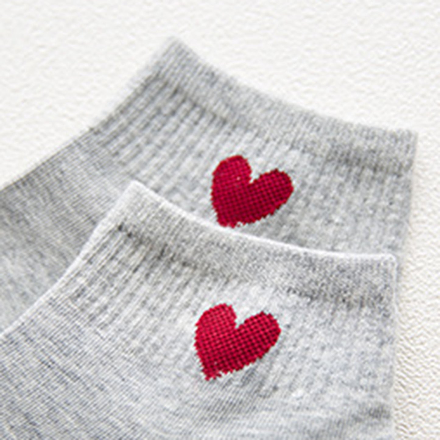 5-Pair Ankle Socks with Ribbed Cuff and Embroidered Heart Accent for Everyday Comfort and Style