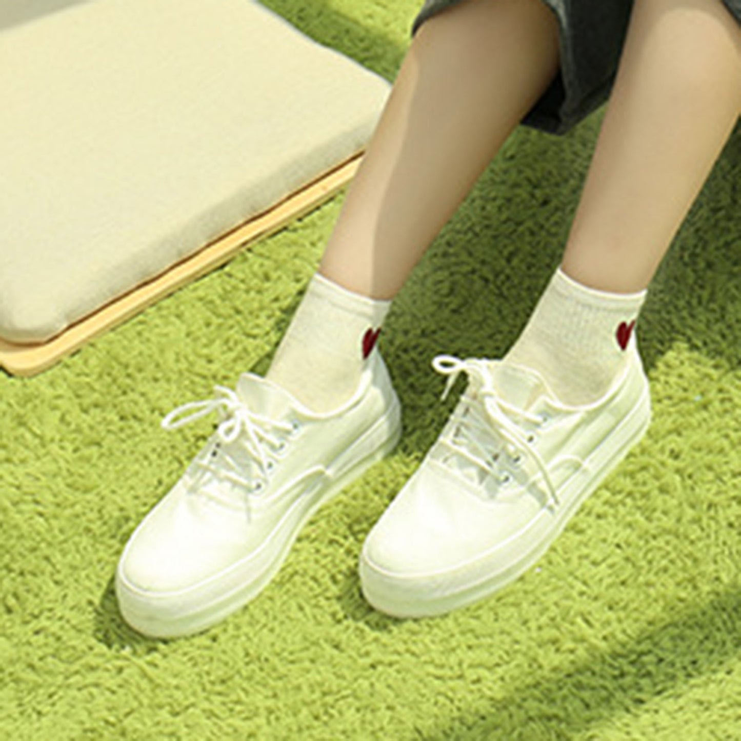 5-Pair Ankle Socks with Ribbed Cuff and Embroidered Heart Accent for Everyday Comfort and Style