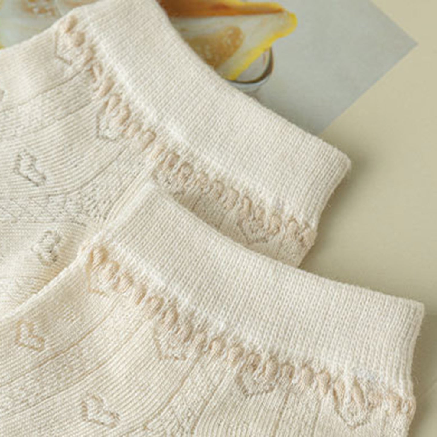 5-Pair Knit Ankle Socks with Delicate Heart Pattern and Ruffled Cuff Detail for Sweet Everyday Style