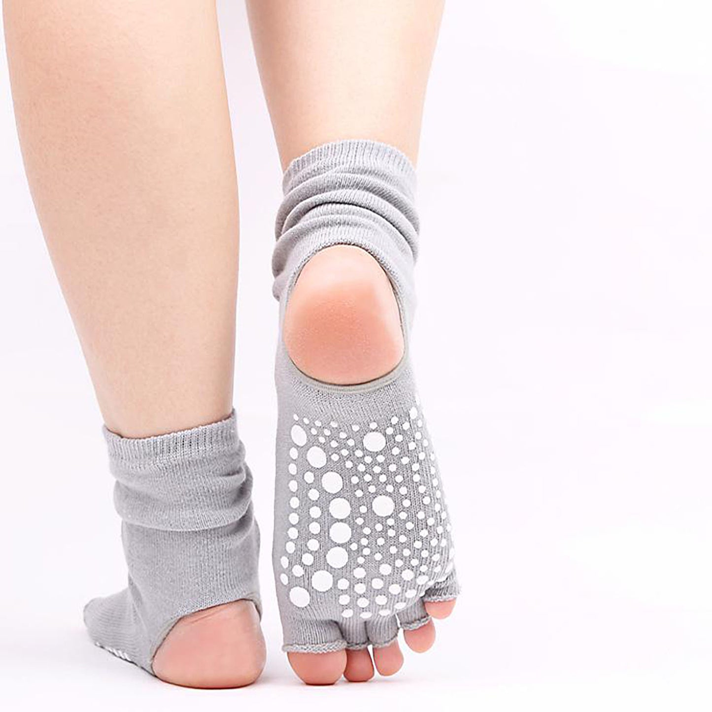 Open Toe Grip Yoga Socks with Anti-Slip Sole and Cut-Out Instep Design for Pilates and Barre Workouts