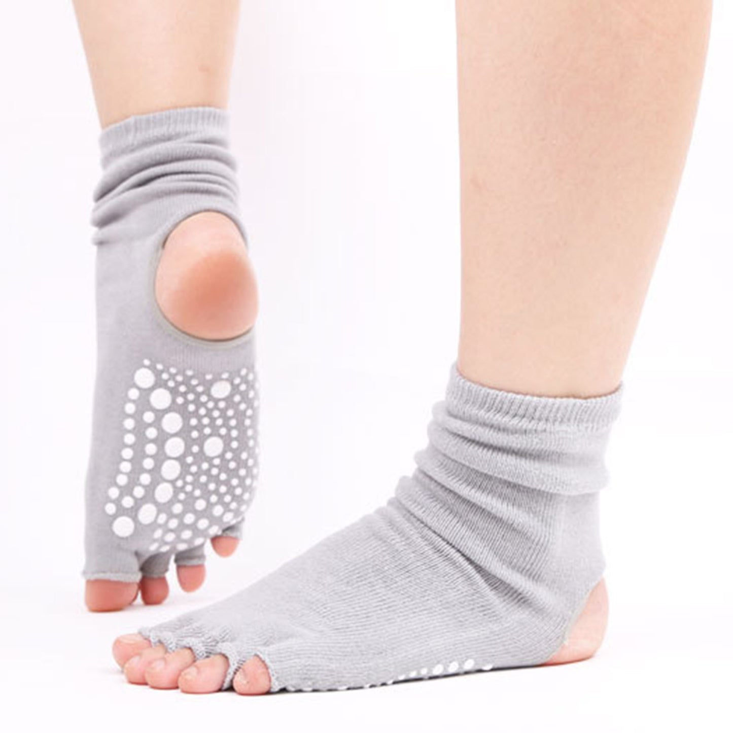 Open Toe Grip Yoga Socks with Anti-Slip Sole and Cut-Out Instep Design for Pilates and Barre Workouts