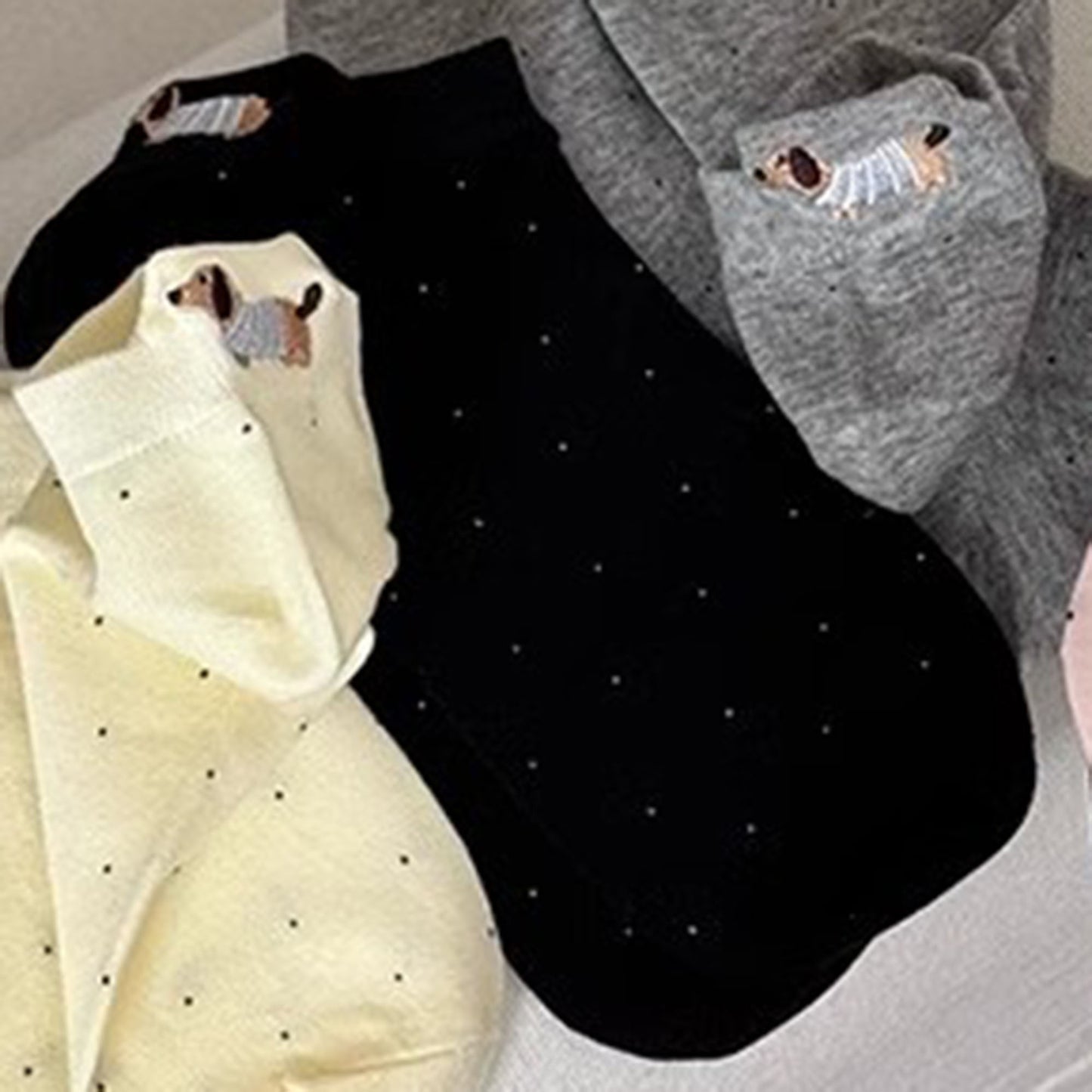 3-Pair No-Show Socks with Embroidered Dog Design and Soft Knit Low-Cut Fit for Casual Comfort