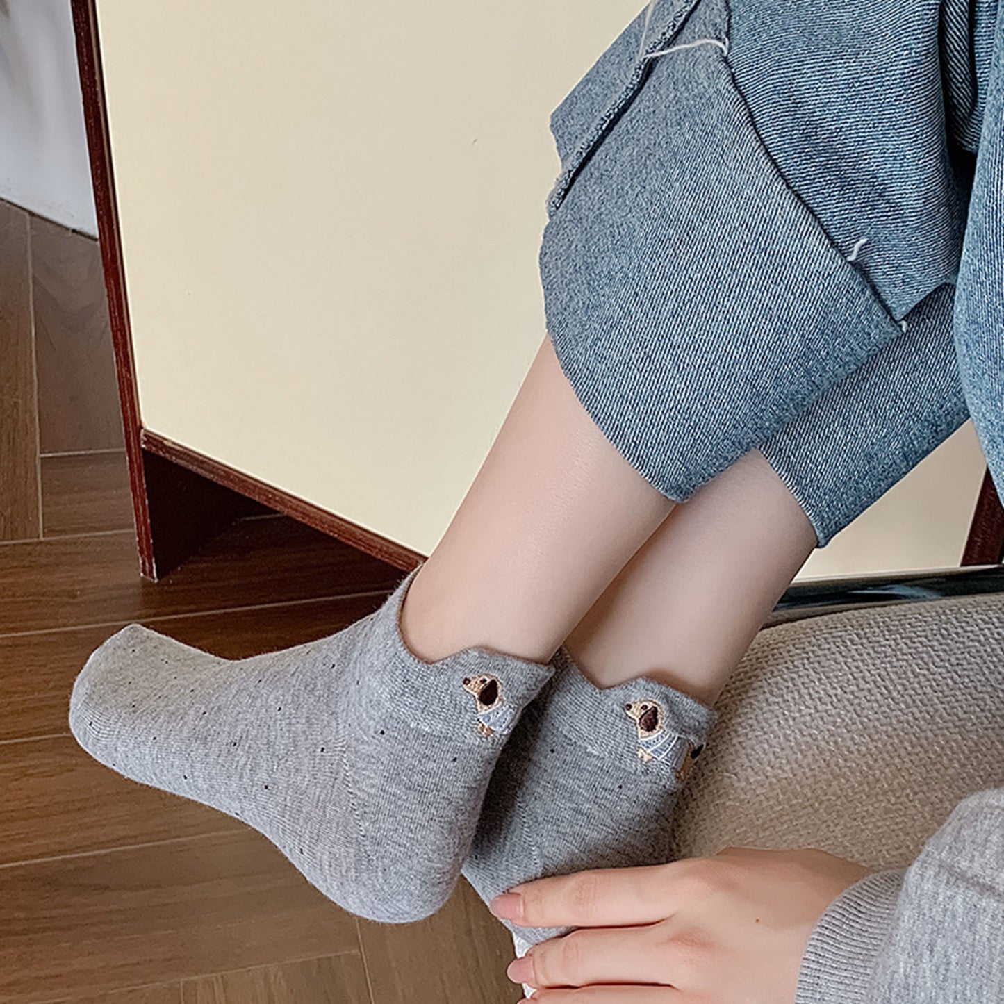 3-Pair No-Show Socks with Embroidered Dog Design and Soft Knit Low-Cut Fit for Casual Comfort